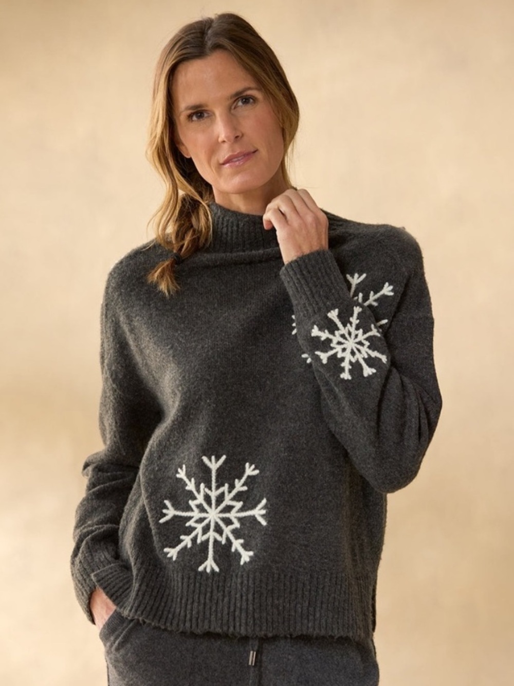 Sundance Sweet Snowflake Sweater Charcoal Gray Size Small Mock Neck Cozy Winter